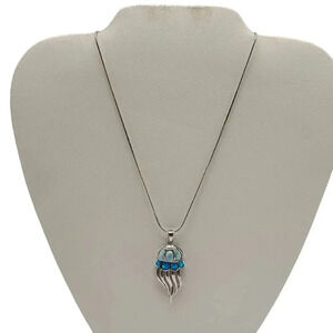 Sterling Silver Jellyfish Pendant Necklace Blue Larimar Fire Opal 18in